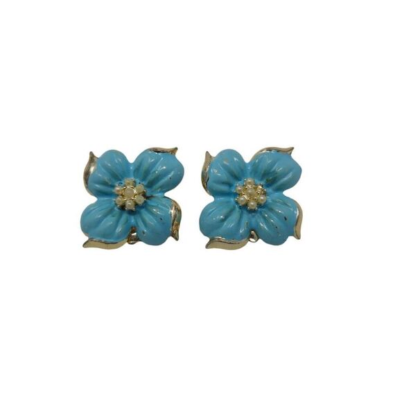 Turquoise Floral Clip-On Earrings | 1.25" - Picture 4 of 6
